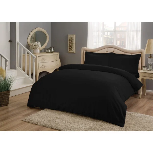 Basic Satin Double Duvet Cover Set Black