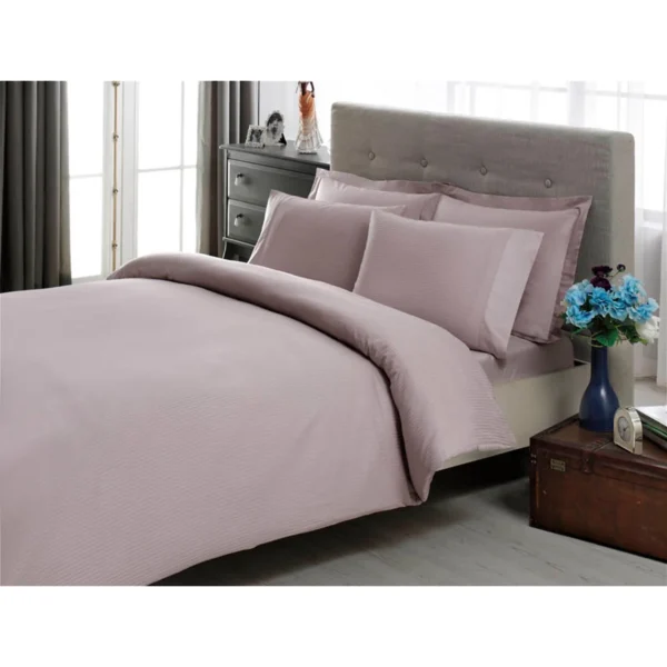 Stripe Premium Basic King Size Duvet Cover Set Lilac