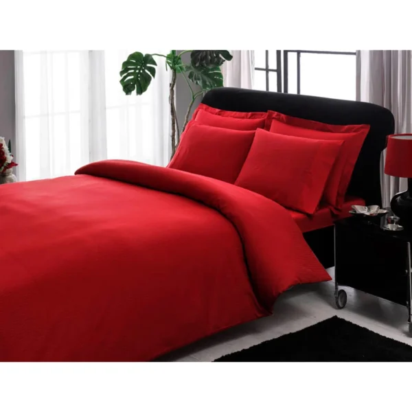 Stripe Premium Basic King Size Duvet Cover Set Red