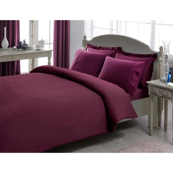 Stripe Premium Basic King Size Duvet Cover Set Plum