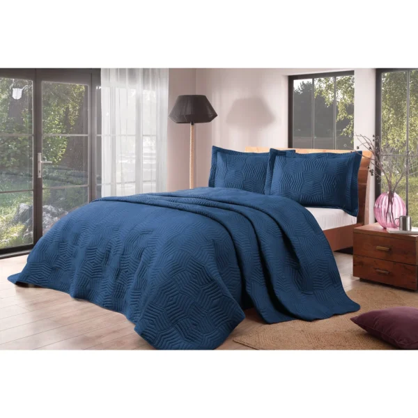 Perla Double Bedspread Set Navy Blue