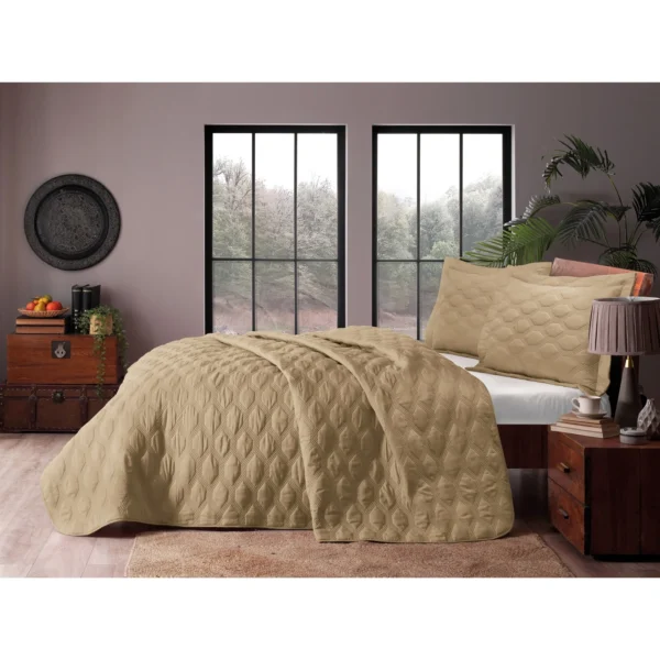 Marissa Double Embroidered Bedspread Set Gold