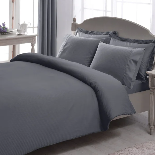 Stripe Premium Basic King Size Duvet Cover Set Anthracite