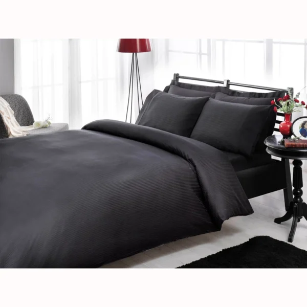 Premium Basic Duvet Cover Set Stripe King Black